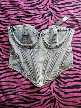 Fashion Nova Light Wash Denim Corset Crop Top